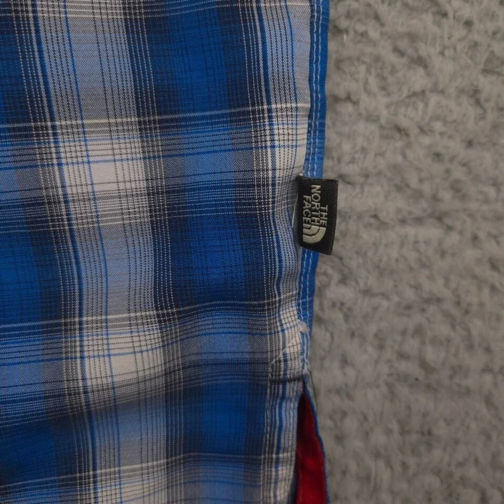 The North Face Performance Shirt Mens Small Blue Gray Plaid Short Sleeve Hiking